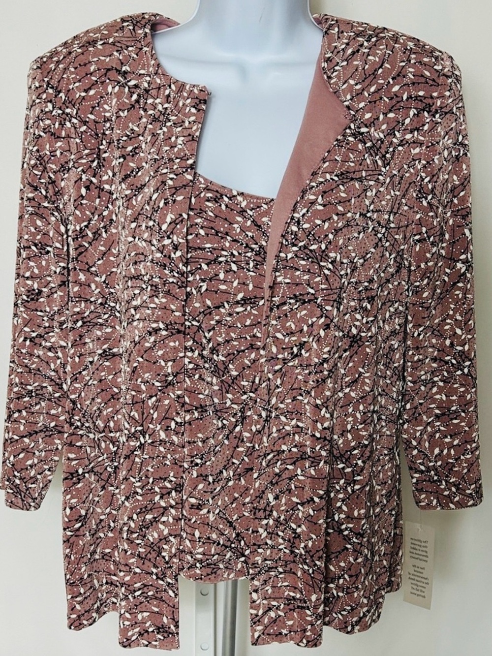 Jeanne Alexander Women’s Medium 2 Piece Dusty Rose Glitter 1/4 Sleeve Jacket Top